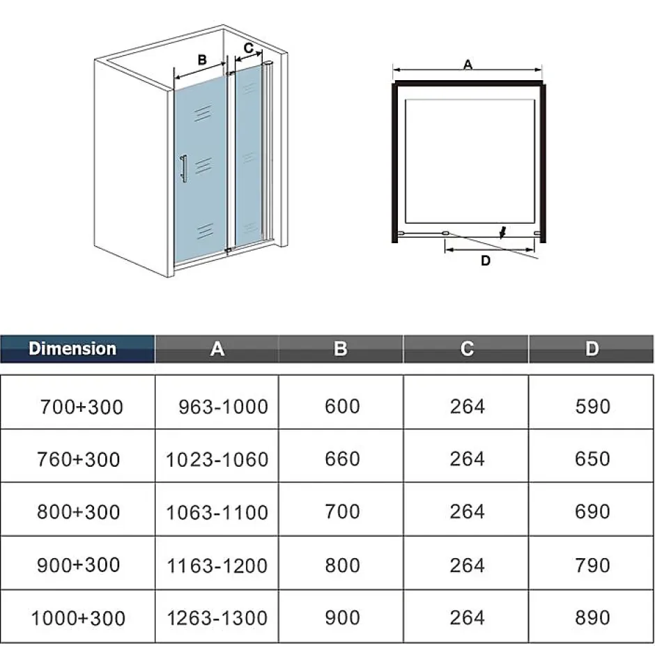 AICA Sanitaire Porte de douche pivotante en 6mm verre securit anticalcaire porte de douche 106cm avec 1 élément fixe Hauteur 187cm* Porte De Douche