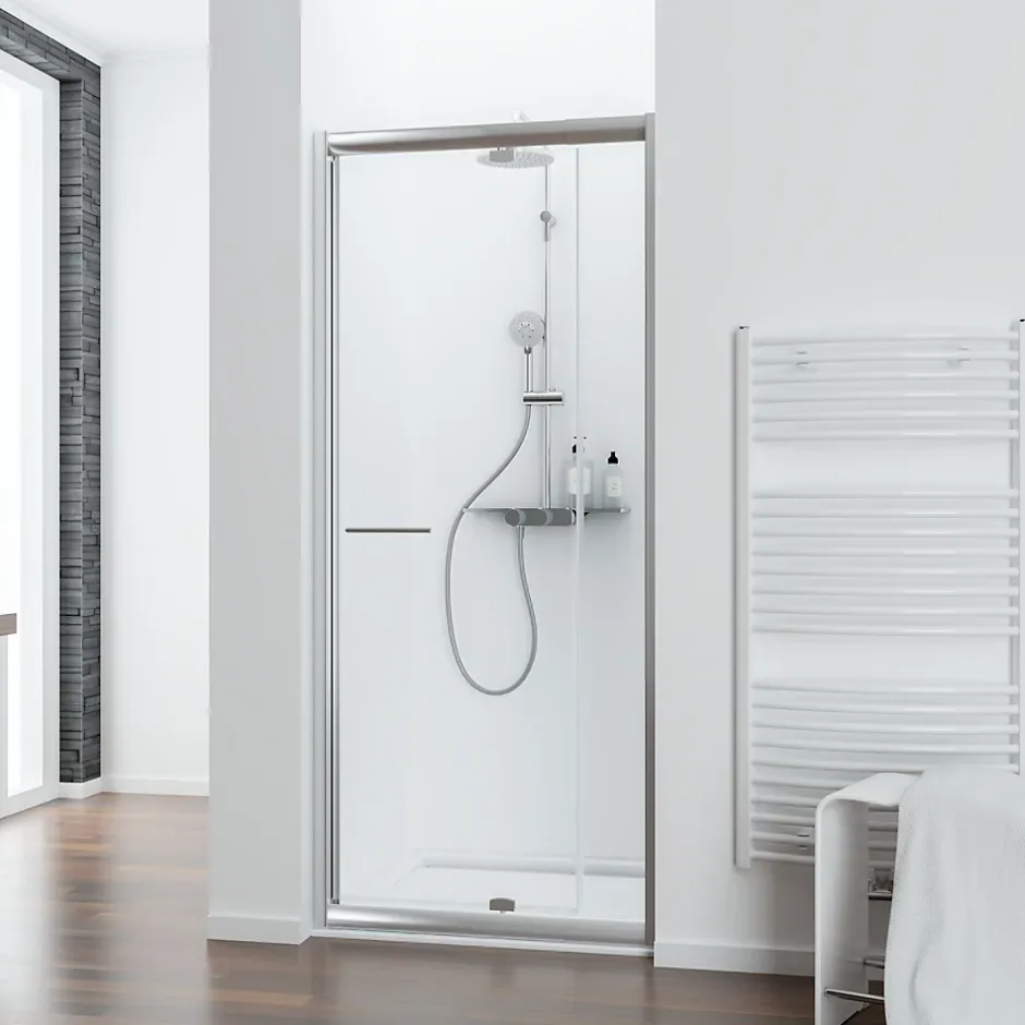 Schulte Porte de douche pivotante largeur extensible de 89 à 101cm, H. 185 cm, verre transparent, profilé chromé, Impériale