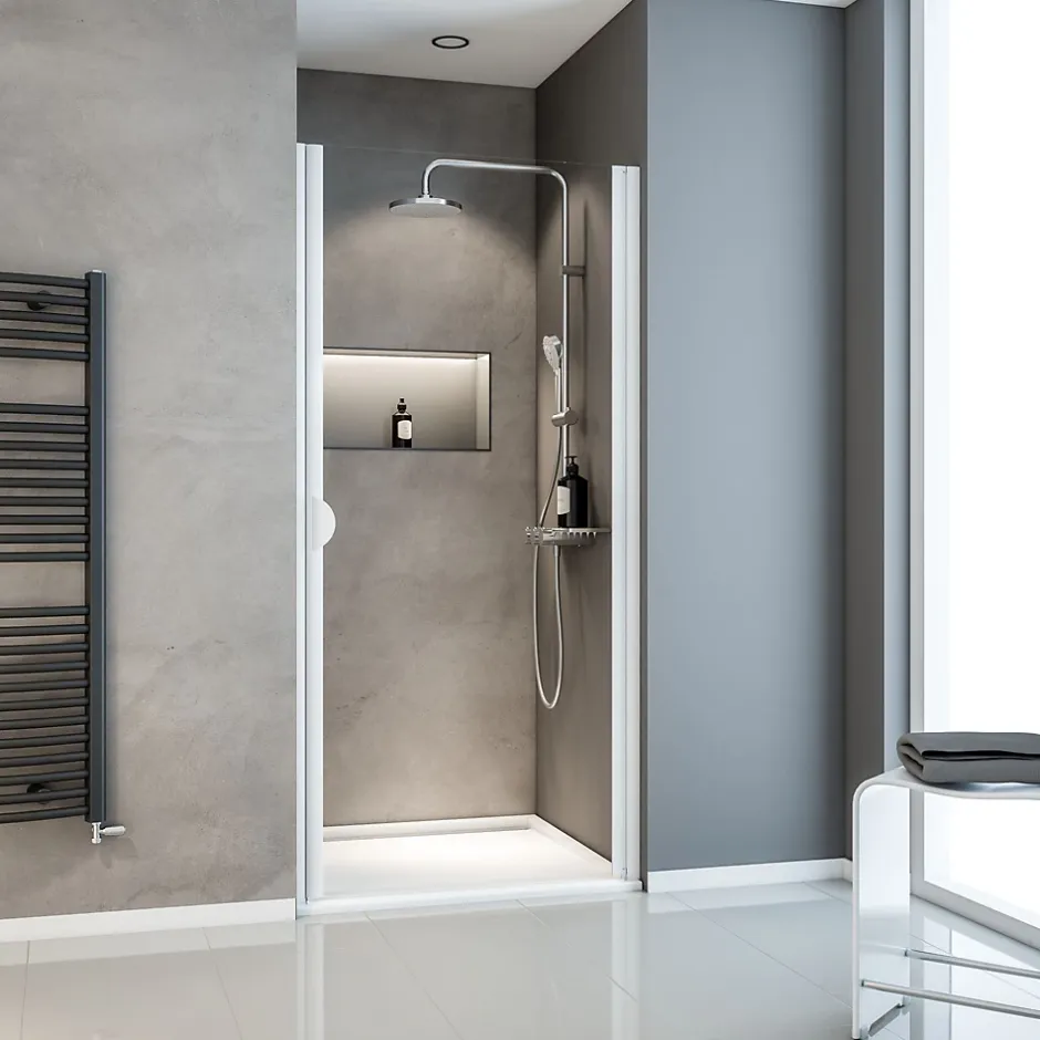 Schulte Porte de douche pivotante l.90 x H.180 cm, verre transparent, profilé alu-argenté, Sunny I* Porte De Douche