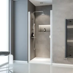 Schulte Porte de douche pivotante l.90 x H.180 cm, verre transparent, profilé alu-argenté, Sunny I* Porte De Douche