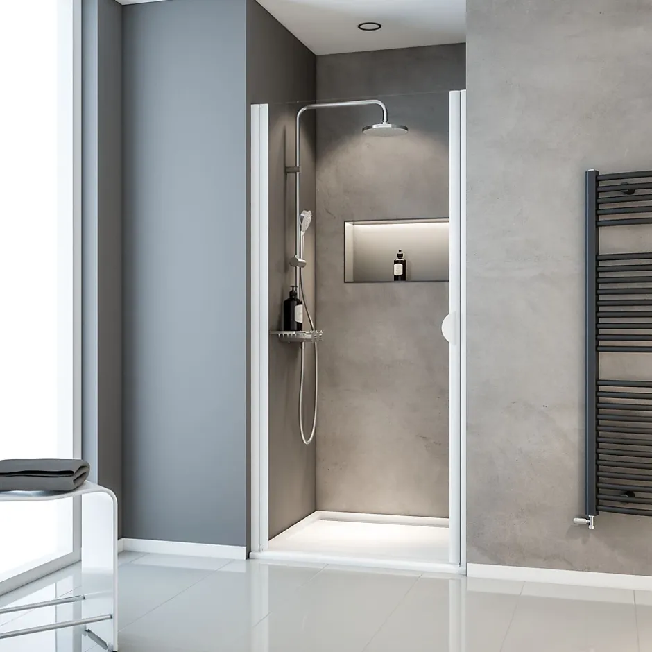 Schulte Porte de douche pivotante l.90 x H.180 cm, verre transparent, profilé alu-argenté, Sunny I* Porte De Douche