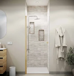 Aurlane Porte de Douche Pivotante 70x180 cm en Verre Trempe 5 mm - Finition Or Brosse - GOLD ELEMENTARY