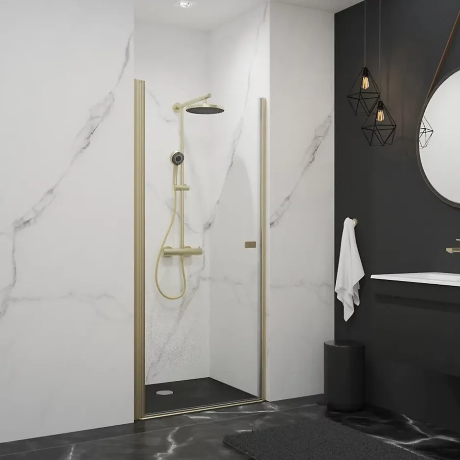 Schulte Porte de douche pivotante en niche, l.60 x H.192 cm, verre transparent, profilé or, NewStyle* Porte De Douche