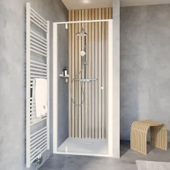 Schulte Porte de douche pivotante en niche l.100 x H.200 cm, verre transparent, profilé blanc mat, Impériale
