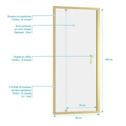 Galedo Porte de douche pivotante 90 x 200 cm, profilés alu doré brossé, Factory Gold* Porte De Douche