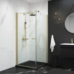 Schulte Porte de douche pivotante avec paroi latérale l.90 x H.192 cm, verre transparent, profilé or,* Porte De Douche