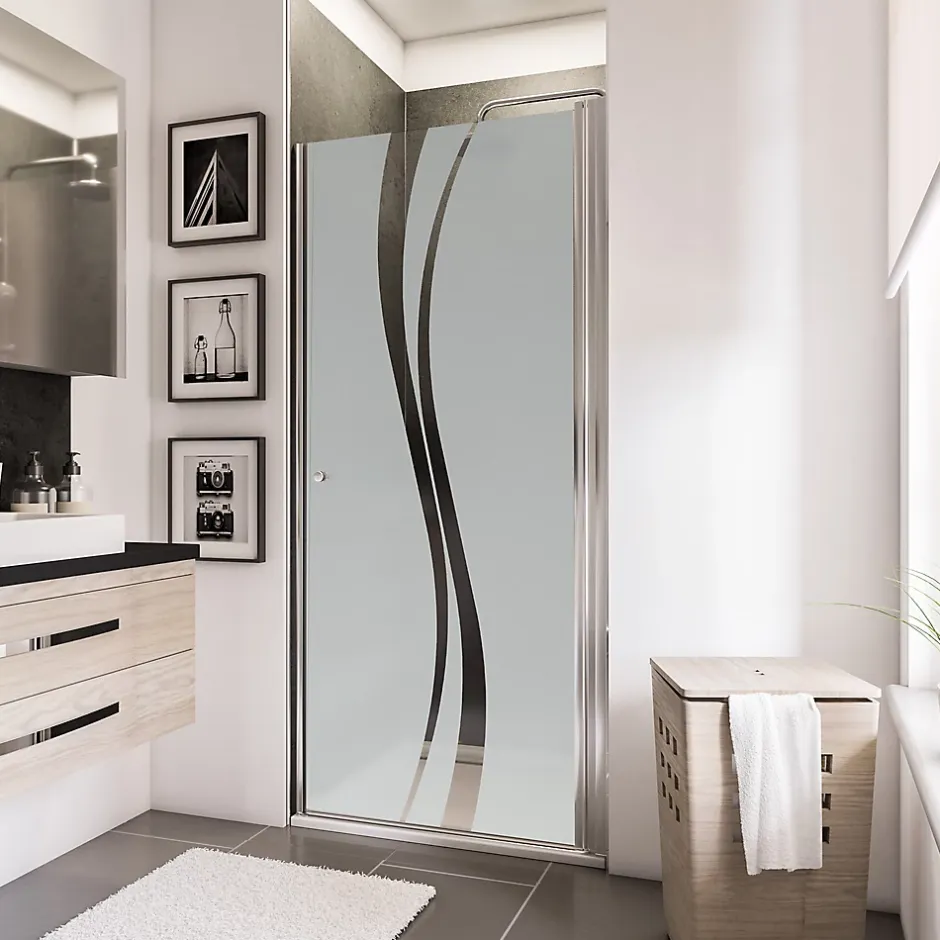 Schulte Porte de douche pivotante l.90 x H.192 cm, verre transparent anticalcaire, décor Liane, profilé chromé, NewStyle