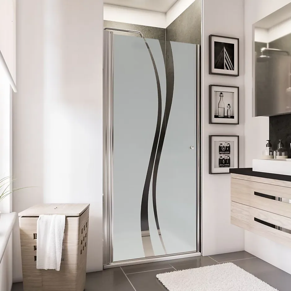 Schulte Porte de douche pivotante l.90 x H.192 cm, verre transparent anticalcaire, décor Liane, profilé chromé, NewStyle