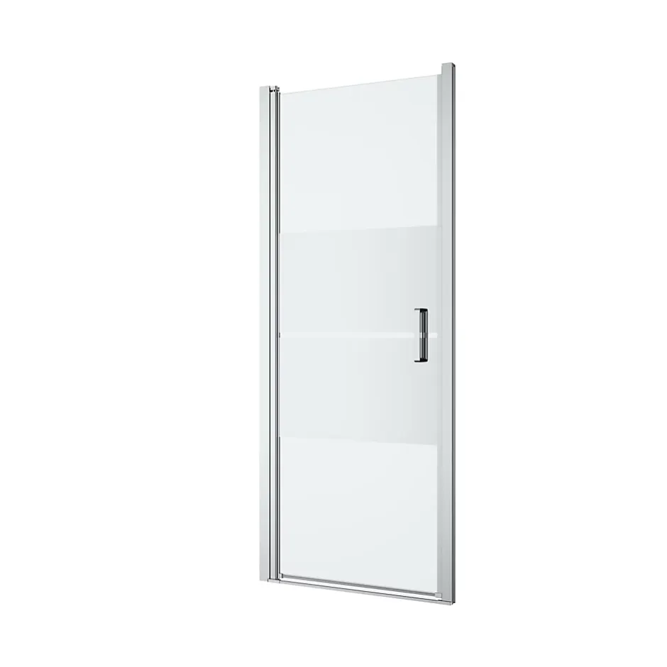 GoodHome Porte de douche pivotante l.80 x H.195 cm, bandes miroir, profilés alu chrome, Ledava* Porte De Douche