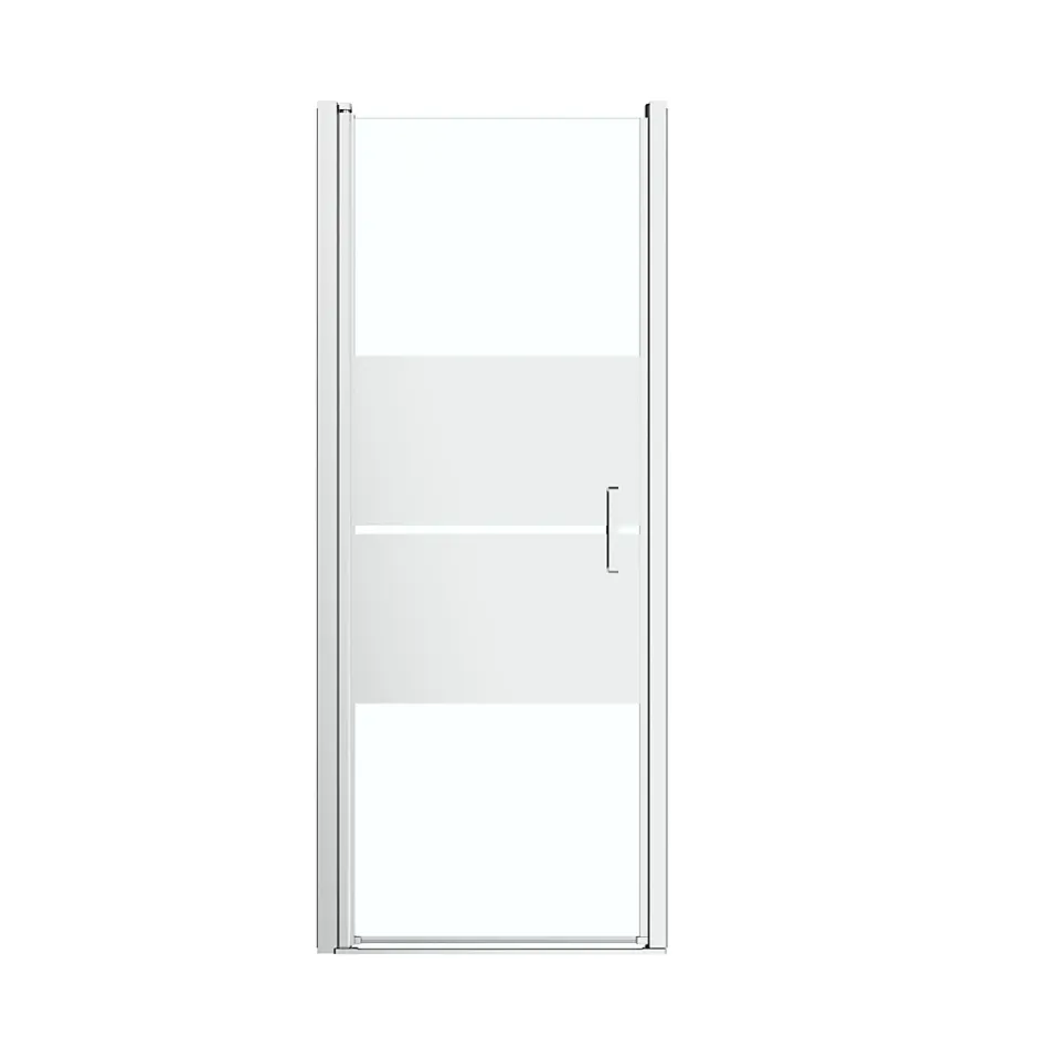 GoodHome Porte de douche pivotante l.80 x H.195 cm, bandes miroir, profilés alu chrome, Ledava* Porte De Douche