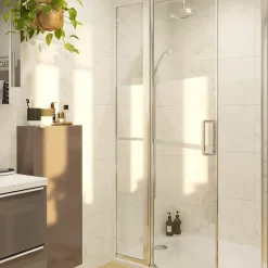 GoodHome Porte de douche pivotante l.80 x H.195 cm, bandes miroir, profilés alu chrome, Ledava* Porte De Douche