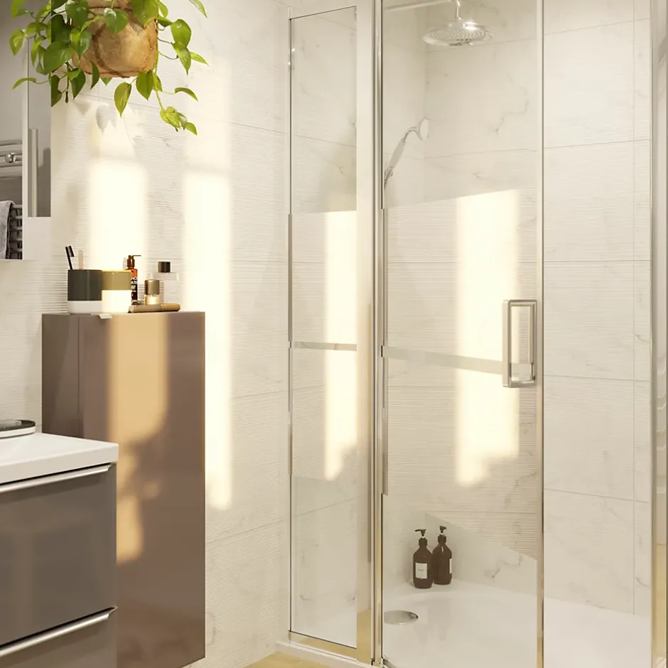 GoodHome Porte de douche pivotante l.80 x H.195 cm, bandes miroir, profilés alu chrome, Ledava* Porte De Douche