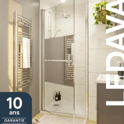 GoodHome Porte de douche pivotante l.80 x H.195 cm, bandes miroir, profilés alu chrome, Ledava* Porte De Douche