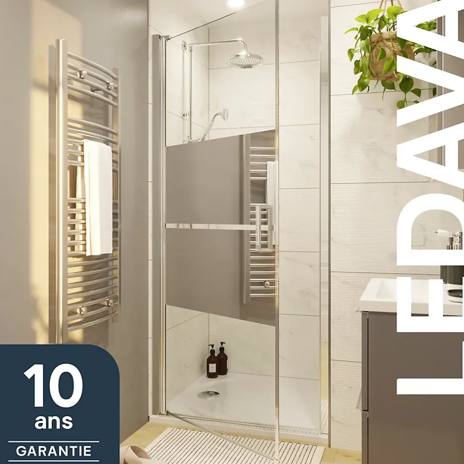 GoodHome Porte de douche pivotante l.80 x H.195 cm, bandes miroir, profilés alu chrome, Ledava* Porte De Douche