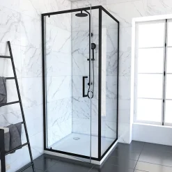 Aurlane Porte de douche Pivotante et retour 80x80x200 - Profilés noir mat - CRUSH PIVOTANTE* Porte De Douche