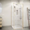 Aurlane Porte de Douche Pivotante 70x195cm et Retour 90cm - Verre 8mm Anticalcaire - Profil Or Brosse* Porte De Douche