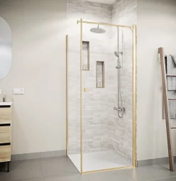 Aurlane Porte de Douche Pivotante 70x195cm et Retour 90cm - Verre 8mm Anticalcaire - Profil Or Brosse* Porte De Douche