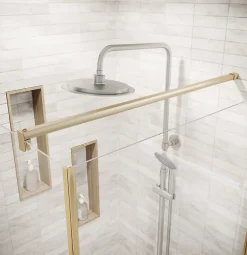 Aurlane Porte de Douche Pivotante 70x195cm et Retour 90cm - Verre 8mm Anticalcaire - Profil Or Brosse* Porte De Douche