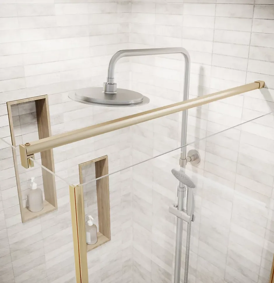 Aurlane Porte de Douche Pivotante 70x195cm et Retour 90cm - Verre 8mm Anticalcaire - Profil Or Brosse* Porte De Douche