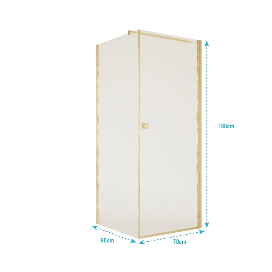 Aurlane Porte de Douche Pivotante 70x195cm et Retour 90cm - Verre 8mm Anticalcaire - Profil Or Brosse* Porte De Douche