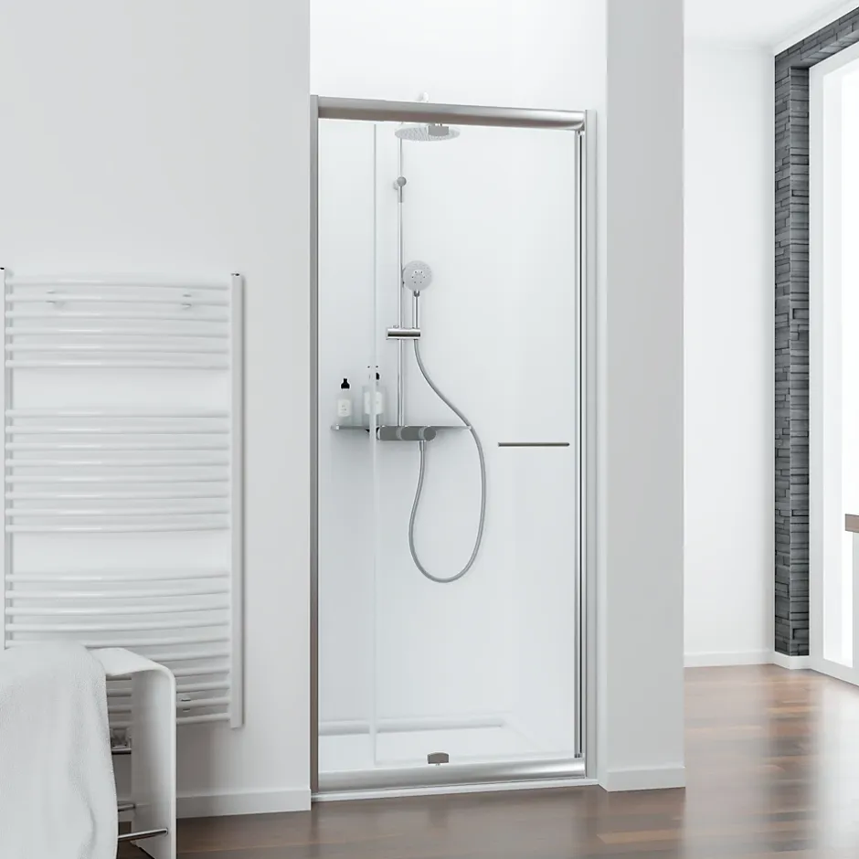 Schulte Porte de douche pivotante largeur extensible de 69 à 81cm, H.185 cm, verre transparent, profilé chromé, Impériale* Porte De Douche