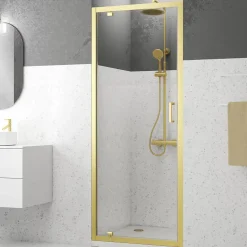Galedo Porte de douche pivotante 80 x 200 cm, profilés alu doré brossé, Factory Gold