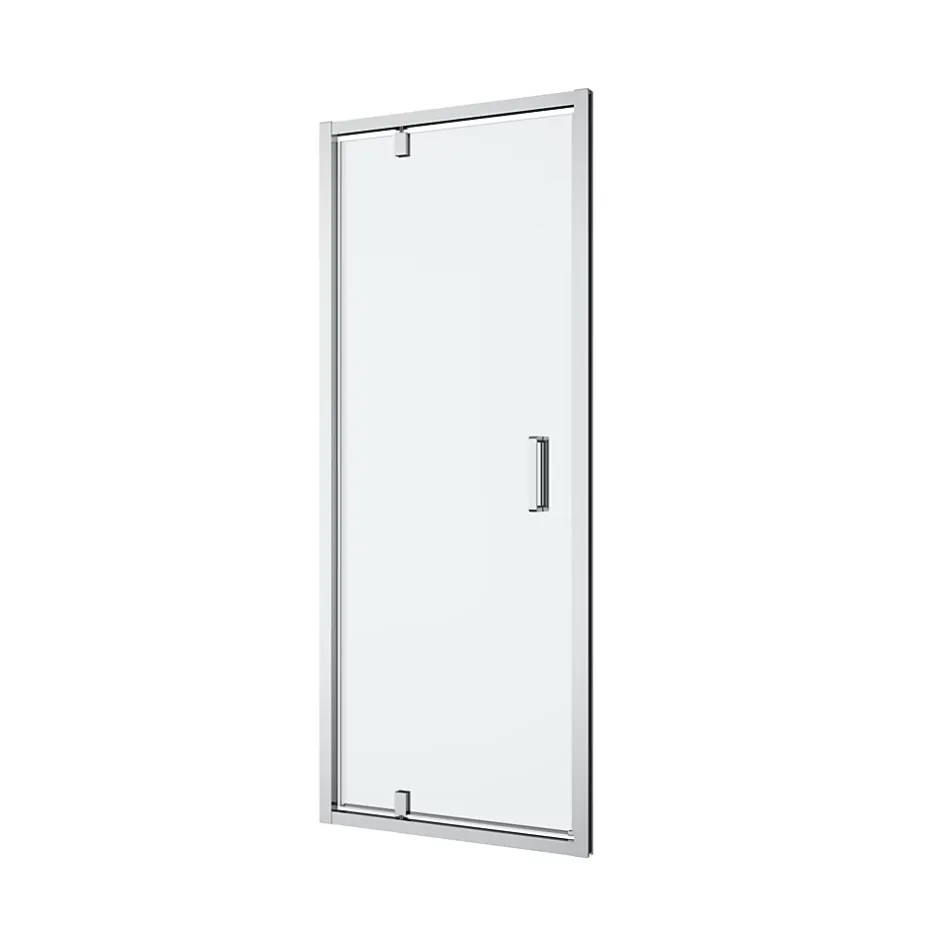 GoodHome Porte de douche pivotante axe excentré l.80 cm x H.195 cm, verre transparent, profilés alu chrome, Ledava