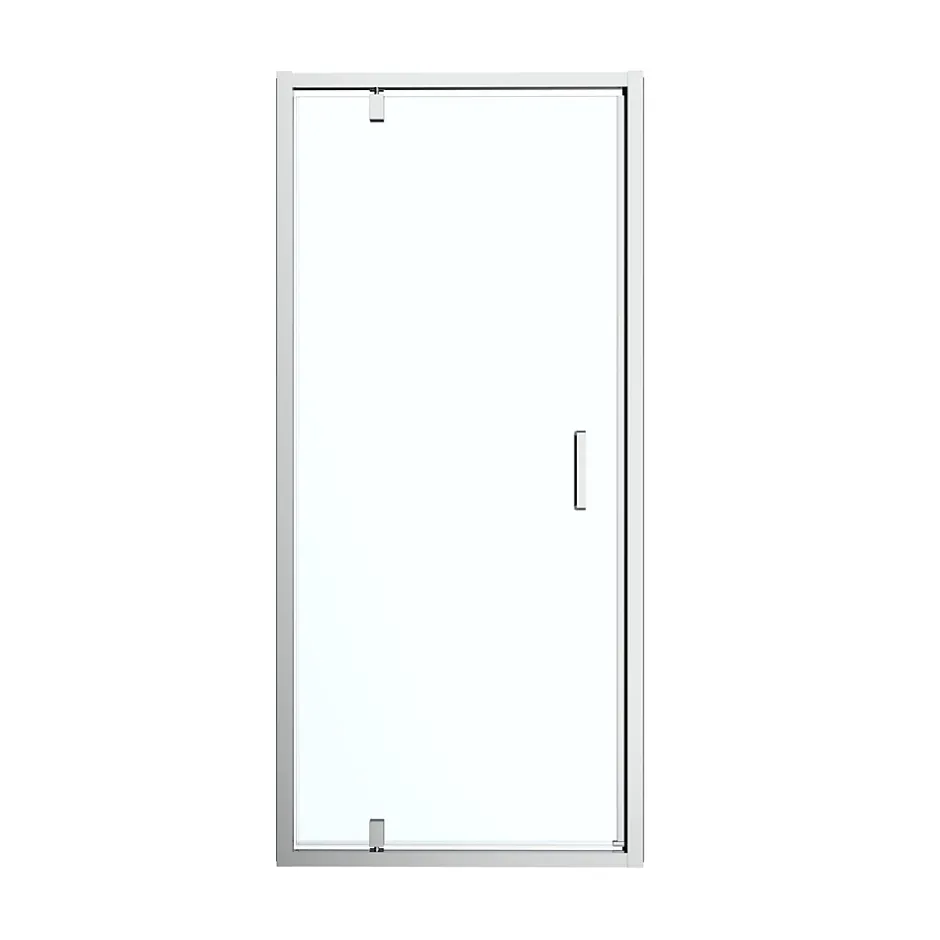 GoodHome Porte de douche pivotante axe excentré l.80 cm x H.195 cm, verre transparent, profilés alu chrome, Ledava