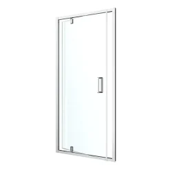 GoodHome Porte de douche pivotante axe excentré l.80 cm x H.195 cm, verre transparent, profilés alu chrome, Ledava