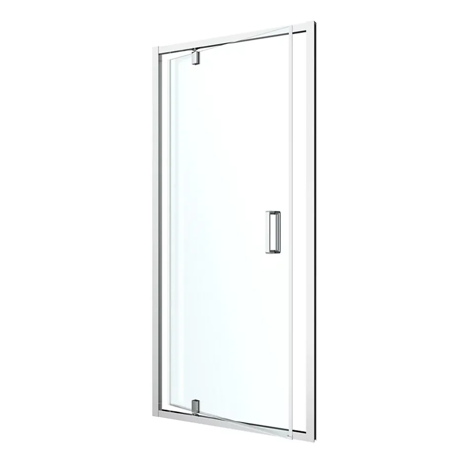 GoodHome Porte de douche pivotante axe excentré l.80 cm x H.195 cm, verre transparent, profilés alu chrome, Ledava