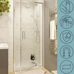 GoodHome Porte de douche pivotante axe excentré l.80 cm x H.195 cm, verre transparent, profilés alu chrome, Ledava