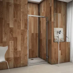 AICA Sanitaire Porte de douche pivotante 100cm en 6mm verre trempé clair Porte de douche Hauteur 185cm, poignée inox, grandes charnières