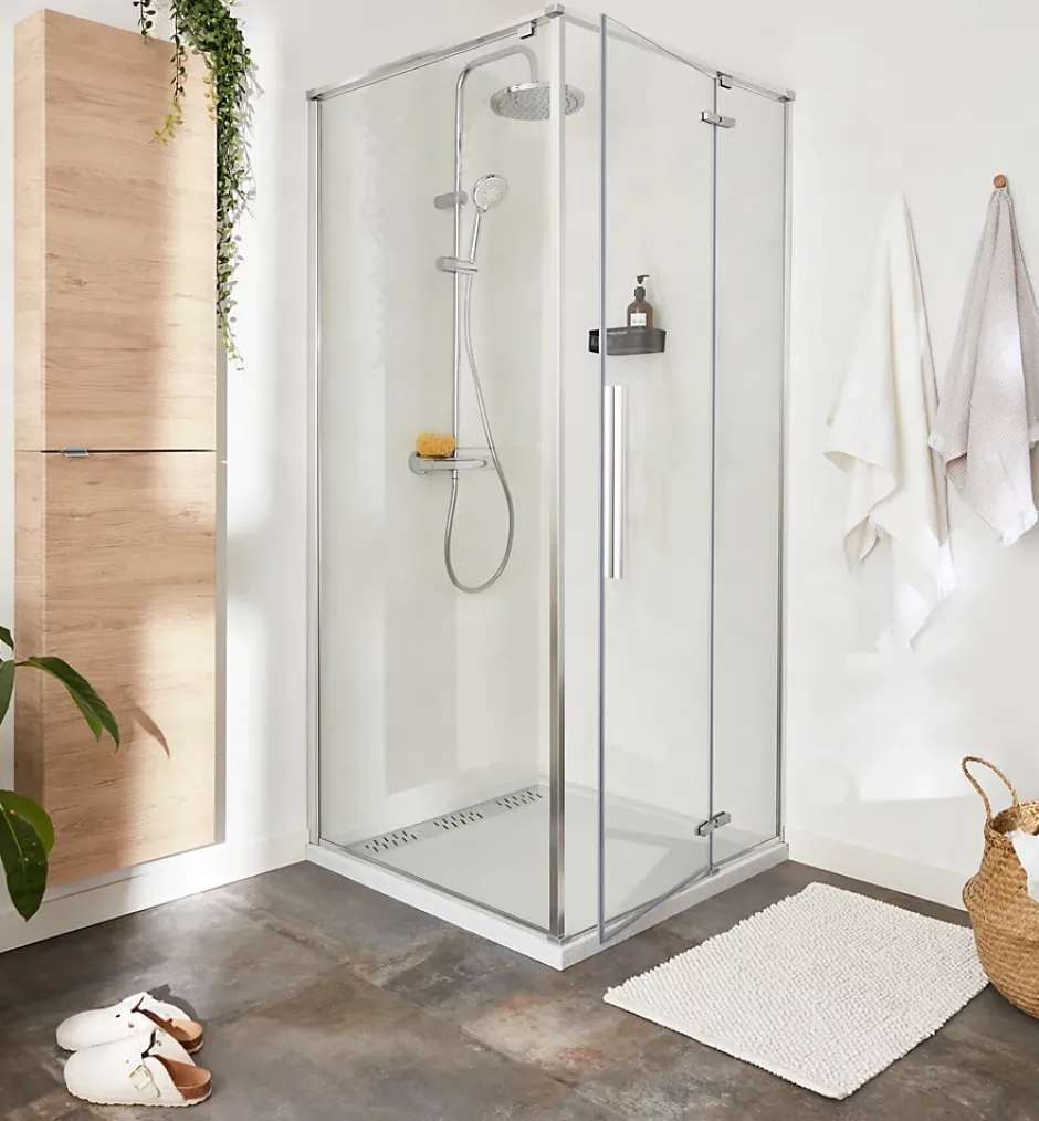 GoodHome Porte de douche pivotante Ezili transparent alu brossé 90 cm* Porte De Douche