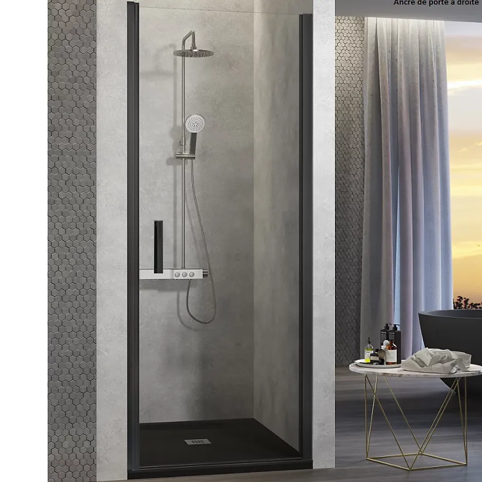 Kassandra Porte de douche pivotante NARDI profil noir mat 70-74 cm* Porte De Douche