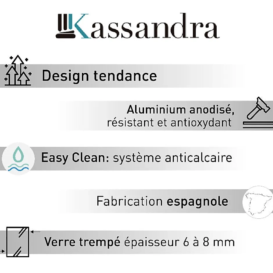 Kassandra Porte de douche pivotante NARDI profil noir mat 70-74 cm* Porte De Douche