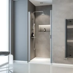 Schulte Porte de douche pivotante l.80 x H.180 cm, verre transparent, profilé blanc, Sunny I* Porte De Douche