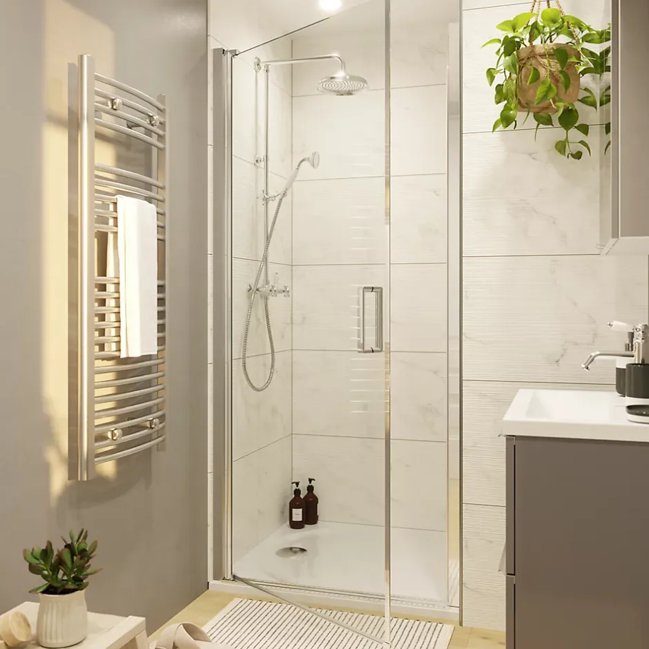 GoodHome Porte de douche pivotante l.90 x H.195 cm, verre transparent, profilés alu chrome, Ledava* Porte De Douche
