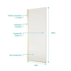 Aurlane Porte de Douche Pivotante 90x180 cm en Verre Trempe 5 mm - Finition Or Brosse - GOLD ELEMENTARY
