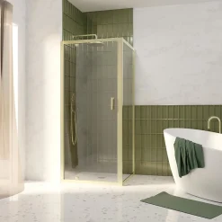 Galedo Porte de douche pivotante et paroi fixe l.80 x 80 x H.200 cm profilés doré brossé, Factory