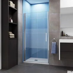 AICA Sanitaire Porte de Douche Pivotante 70x185cm en 6mm verre bande central Dépoli et Anticalcaire - Installation à gauche en niche* Porte De Douche