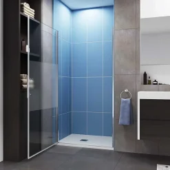 AICA Sanitaire Porte de Douche Pivotante 70x185cm en 6mm verre bande central Dépoli et Anticalcaire - Installation à gauche en niche* Porte De Douche