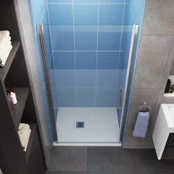 AICA Sanitaire Porte de Douche Pivotante 70x185cm en 6mm verre bande central Dépoli et Anticalcaire - Installation à gauche en niche* Porte De Douche