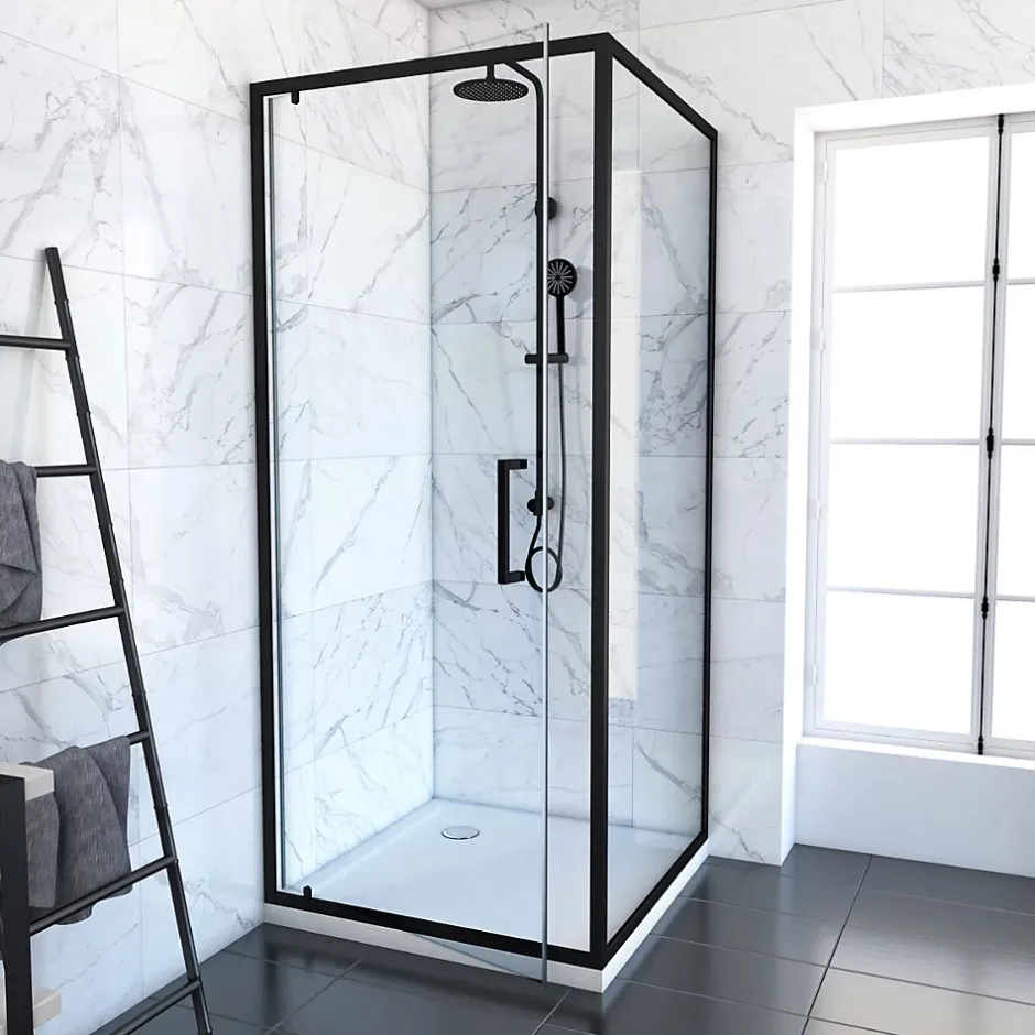 Aurlane Porte de douche Pivotante et retour 90x90x200 - Profilés noir mat - CRUSH PIVOTANTE* Porte De Douche