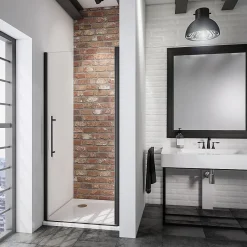 Schulte Porte de douche pivotante en niche l.90 x H.192 cm, verre transparent anticalcaire, profilé noir mat, NewStyle* Porte De Douche