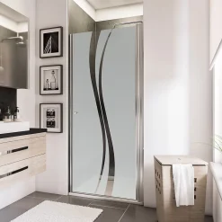 Schulte Porte de douche pivotante l.80 x H.192 cm, verre transparent anticalcaire, décor Liane, profilé chromé, NewStyle