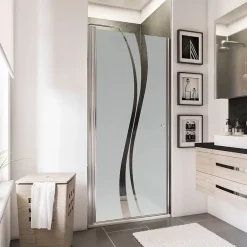 Schulte Porte de douche pivotante l.80 x H.192 cm, verre transparent anticalcaire, décor Liane, profilé chromé, NewStyle