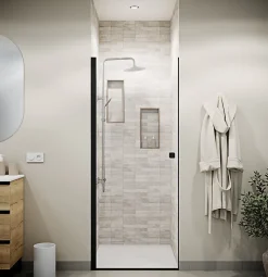 Aurlane Porte de Douche pivotante 90x180 cm en Verre Trempe 5 mm - Finition Noire - DARK ELEMENTARY