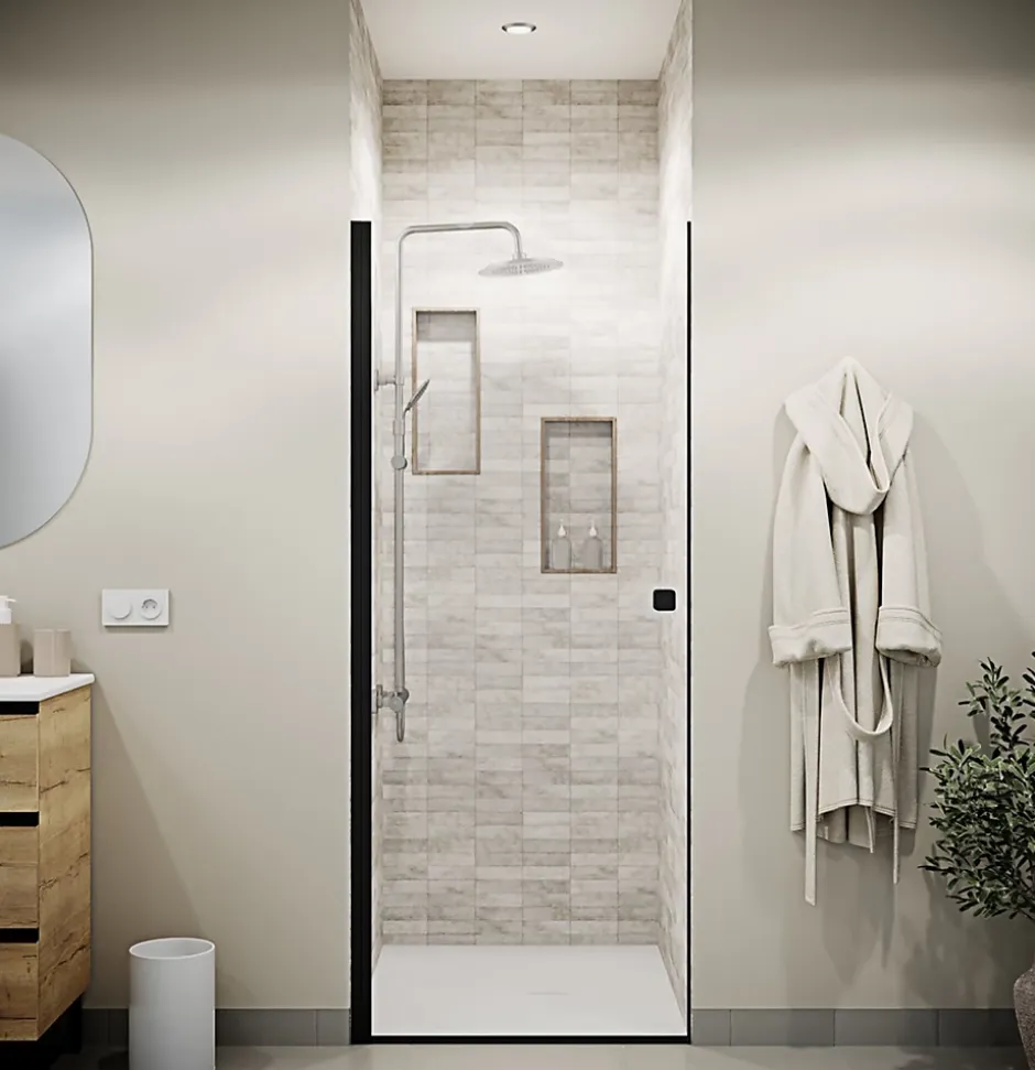 Aurlane Porte de Douche pivotante 90x180 cm en Verre Trempe 5 mm - Finition Noire - DARK ELEMENTARY