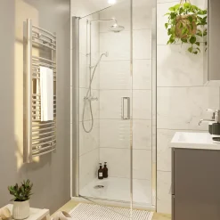 GoodHome Porte de douche pivotante l.80 x H.195 cm, verre transparent, profilés alu chrome, Ledava