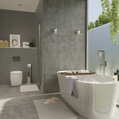 GoodHome Porte de douche pivotante l.80 x H.195 cm, verre transparent, profilés alu chrome, Ledava